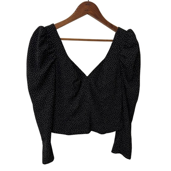 Miss Selfridge cropped puff sleeve top Size 4 polka dot black  white sweetheart - Picture 1 of 14